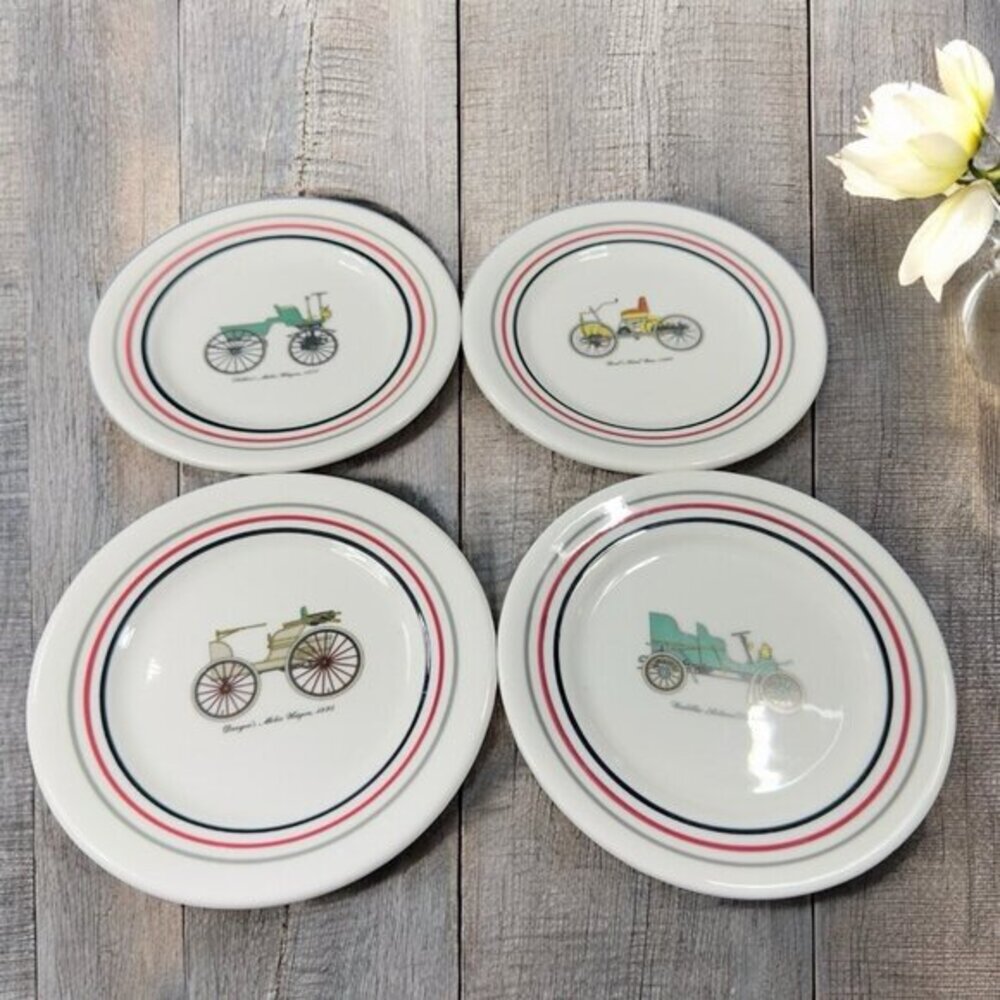 Shenango China RIMROL Restaurant Ware USA Antique Cars All Different Plates Set4